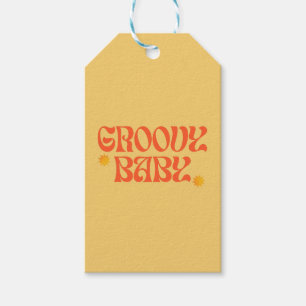 Retro 70-talets senap Orange Hippie Groovy Baby Presentetikett