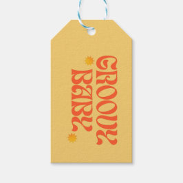 Retro 70-talets senap Orange Hippie Groovy Baby Presentetikett