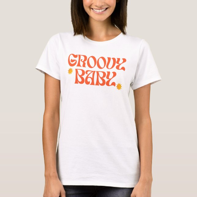 Retro 70-talets senap Orange Hippie Groovy Baby T Shirt (Framsida)