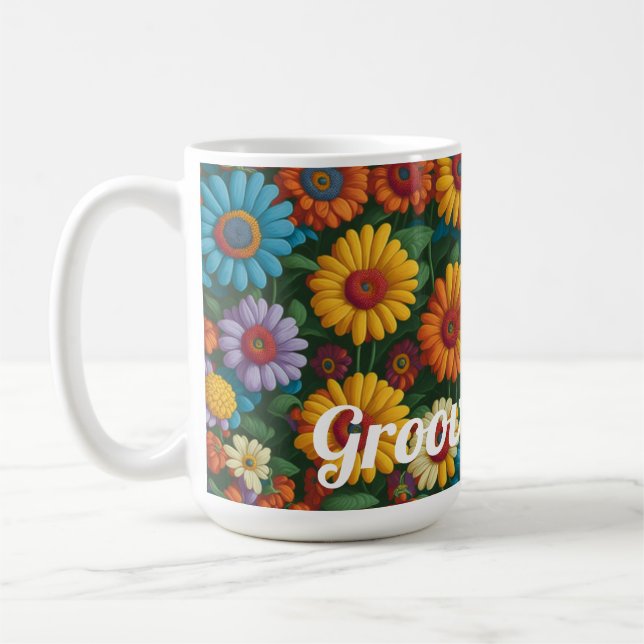 Retro 70-talets stil färgstarka daisy Groovy Mamma Kaffemugg (Vänster)