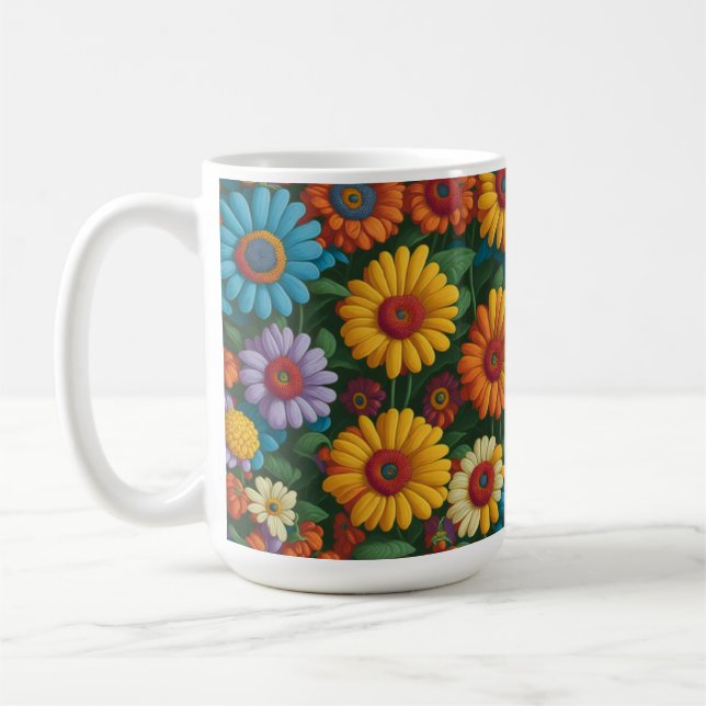 Retro 70-talets stil färgstarka daisy kaffemugg (Vänster)