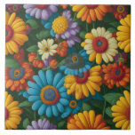 Retro 70-talets stil färgstarka daisy kakelplatta<br><div class="desc">Roligtens härbärgsblommor från 70-årsjubileet stil - en gruppering av orange och tealdaisy - perfekt för blommigtens entusiast! Om du vill börja ändra namn och händelseinformation klickar du på "Anpassa den här mallen" och redigerar ordalydelsen i mallrutorna. Om du vill komma åt det mer avancerade redigeringsprogrammet kan du rulla ned till...</div>
