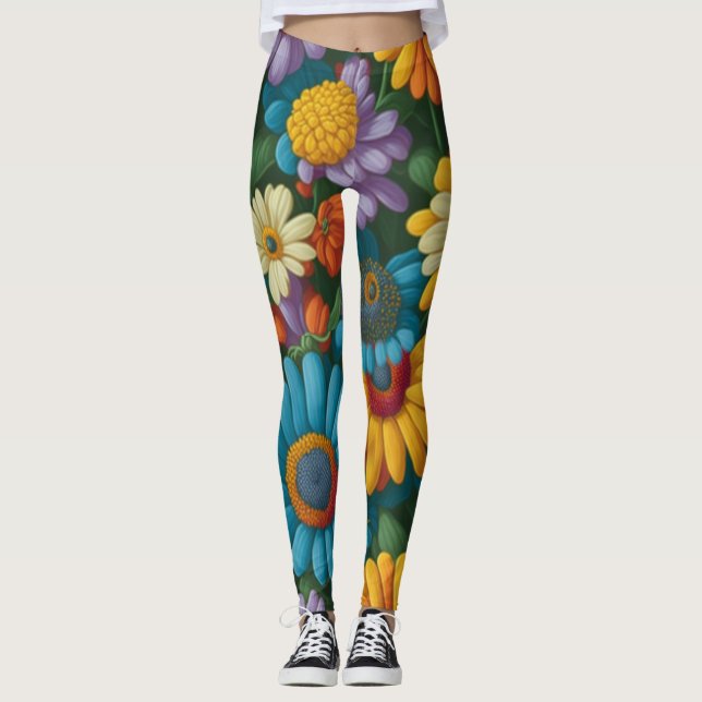 Retro 70-talets stil färgstarka daisy leggings (Framsida)