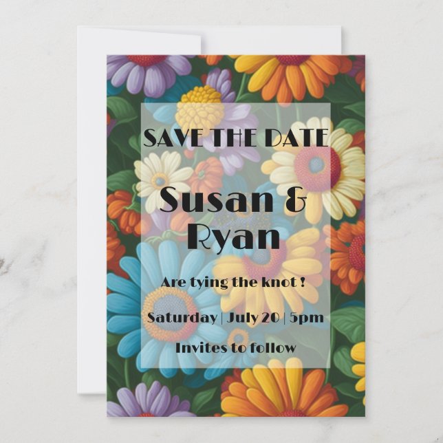 Retro 70-talets stil färgstarka daisy spara datumet (Framsida)