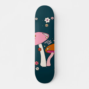 Retro 70-talets svampar och blommor, marinblå mini skateboard bräda 18,5 cm