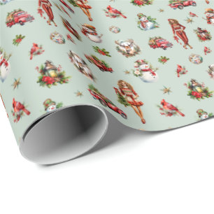 Retro 70-talets Vinterscener för Vintage under jul Presentpapper