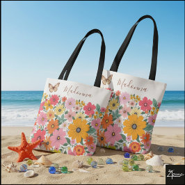 Retro 70-tals blommande Groovy Daisy-bakgrund Tygkasse