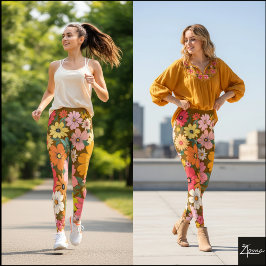 Retro 70-tals blommande groovy tusensköns bakgrund leggings