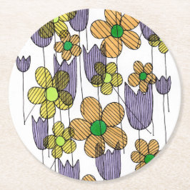 Retro 70-tals blommig klotter-mönster festlig fest underlägg papper rund