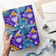 Retro 70-tals blomster Mönster i Blå Lila och Gul
