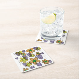 Retro 70-tals blomsterdoodle-mönster festpartytall underlägg papper kvadrat