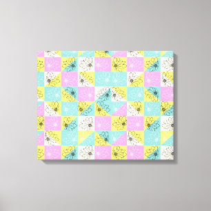 Retro 70-tals blomsterglas Pastell Rosa & Turkos S Canvastryck
