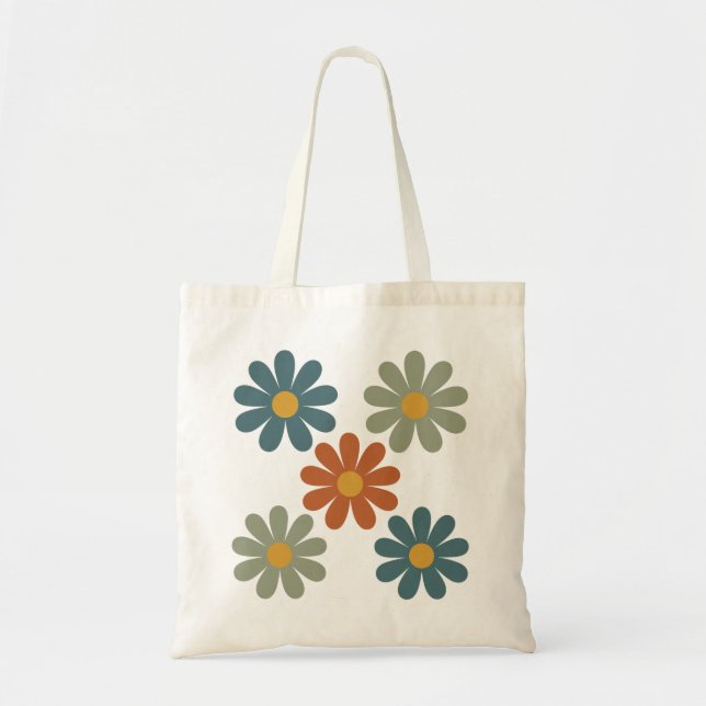 Retro 70-tals blomstermönster i groovy-stil med tu tygkasse (Framsidan)