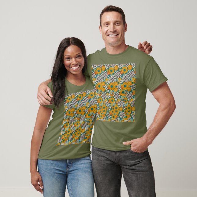Retro 70-tals blomsterpatchworkmönster t shirt (Unisex)