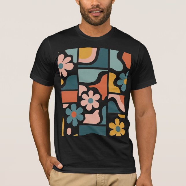 Retro 70-tals Boho Blommönster Groovy Blommgrid T Shirt (Framsida)