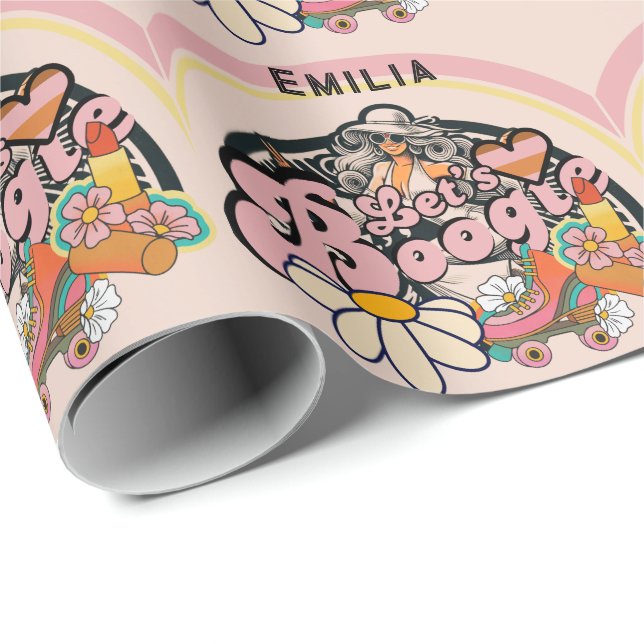 Retro 70-tals Boogie Disco Dans Bröllop Bacheloret Presentpapper (Rullad Hörn)