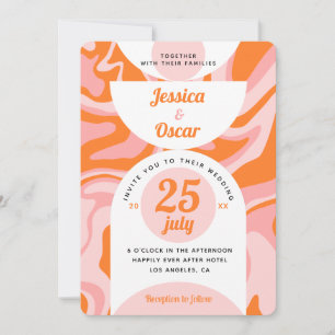 Retro 70-tals flytande virvel Boho rosa orange brö Inbjudningar