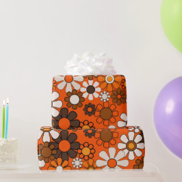 Retro 70-tals Födelsedag Boho Blommig Brun Orange Presentpapper
