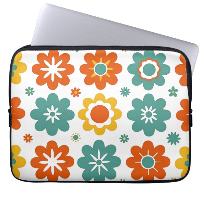 Retro 70-tals geometriskt blommig boho laptop fodral (Framsidan)