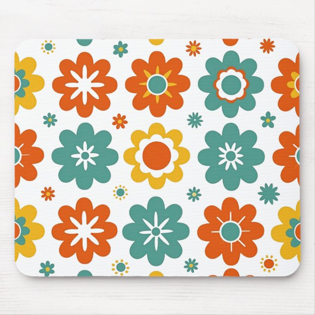 Retro 70-tals geometriskt blommig boho musmatta (Framsidan)