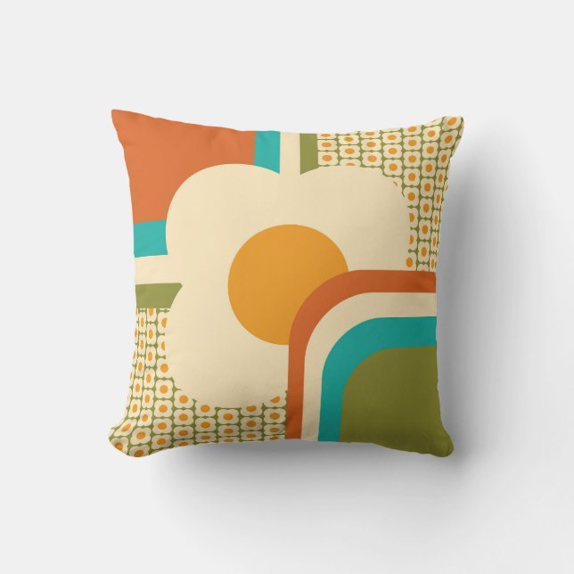 Retro 70-tals geometriskt blommotiv kudde (Framsida)