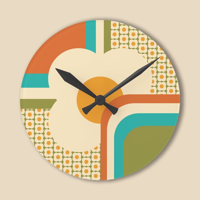 Retro 70-tals geometriskt blommotiv rund klocka (Skapare uppladdad)