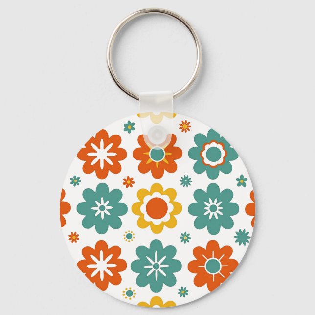 Retro 70-tals geometriskt Flower Power Boho Nyckelring (Framsida)