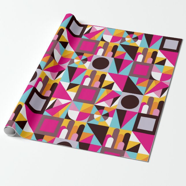 Retro 70-tals geometriskt mönster psykedeliska fär presentpapper (Utrullad)