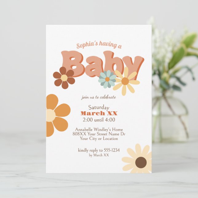 Retro 70-tals Groovy Baby Shower Inbjudningar (Stående Fram)