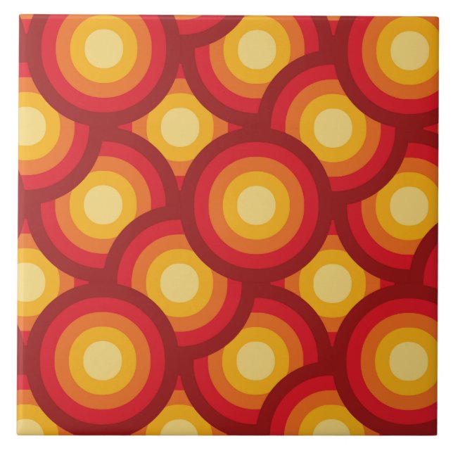 Retro 70-tals Groovy cirkelmönster  Kakelplatta (Framsidan)
