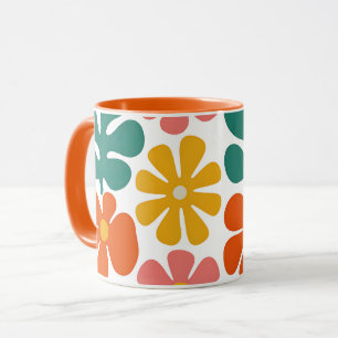 Retro 70-tals Groovy Folk Art Blommönster Mugg
