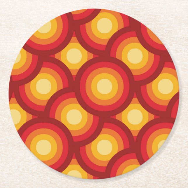 Retro 70-tals Groovy Geometriska Cirklar Mönster  Underlägg Papper Rund (Framsidan)
