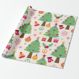 Retro 70-tals Groovy Julgranar Mönster Presentpapper