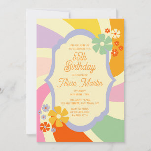 Retro 70-tals Groovy Wave Blomma 55-årsdag Inbjudningar