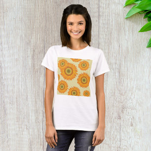 Retro 70-tals gul solros blomster mönster t shirt