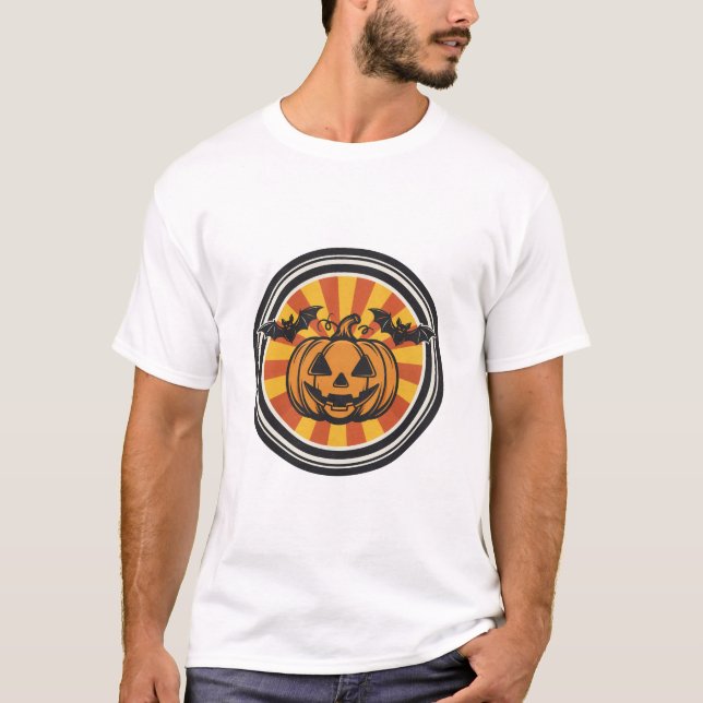 Retro 70-tals Halloween Pumpa Fladdermus Märke T-S T Shirt (Framsida)