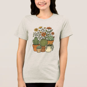 Retro 70-tals kaktus och vilda blommor Vintage des T Shirt