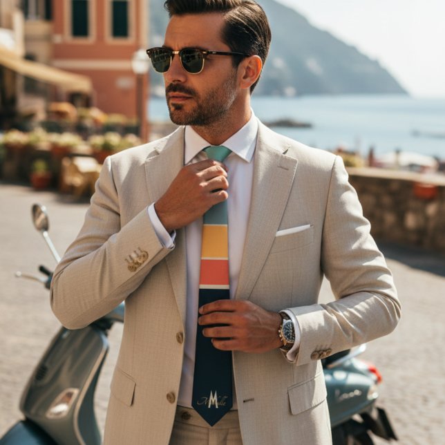 Retro 70-tals Mod Navy Rosa Ränder Mönogram Slips (Skapare uppladdad)