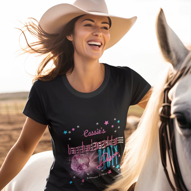 Retro 70-tals neonlook Discoklot Sjungande möhippa T Shirt (Retro 70's Neon Look Disco Ball Bachelorette Party T-shirt)