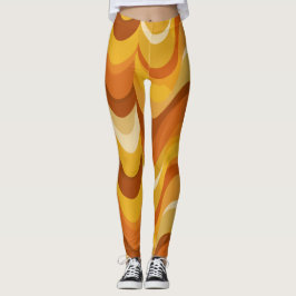 Retro 70-tals Orange Senap Våg Abstrakt Mönster Leggings