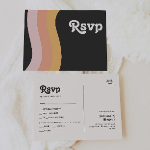 Retro 70-tals regnbåge mörkt menyval RSVP vykort