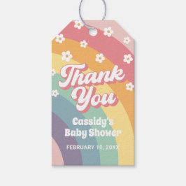 Retro 70-tals regnbåge tusenskönas baby shower  presentetikett