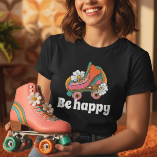 Retro 70-tals rullskridsko Daisy "Var Glad" Grafik T Shirt