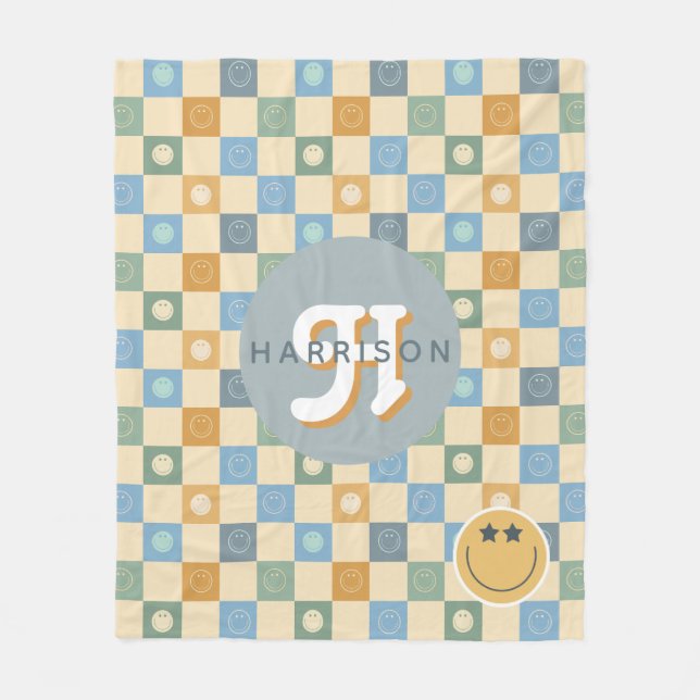 Retro 70-tals Smile ansikte Boho Rutig  Fleecefilt (Framsidan)