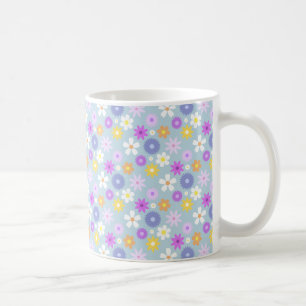 Retro 70-tals Stil Flower Rpt Mönster Pastel Färg Kaffemugg