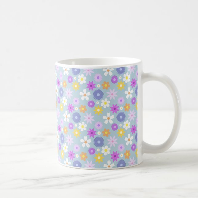 Retro 70-tals Stil Flower Rpt Mönster Pastel Färg Kaffemugg (Höger)