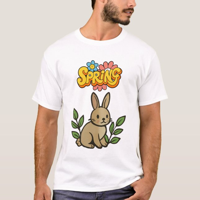 Retro 70-tals vårkanin grafisk design t shirt (Framsida)