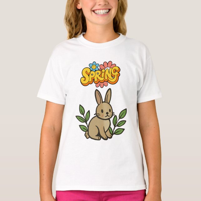 Retro 70-tals vårkanin grafisk design t shirt (Framsida)