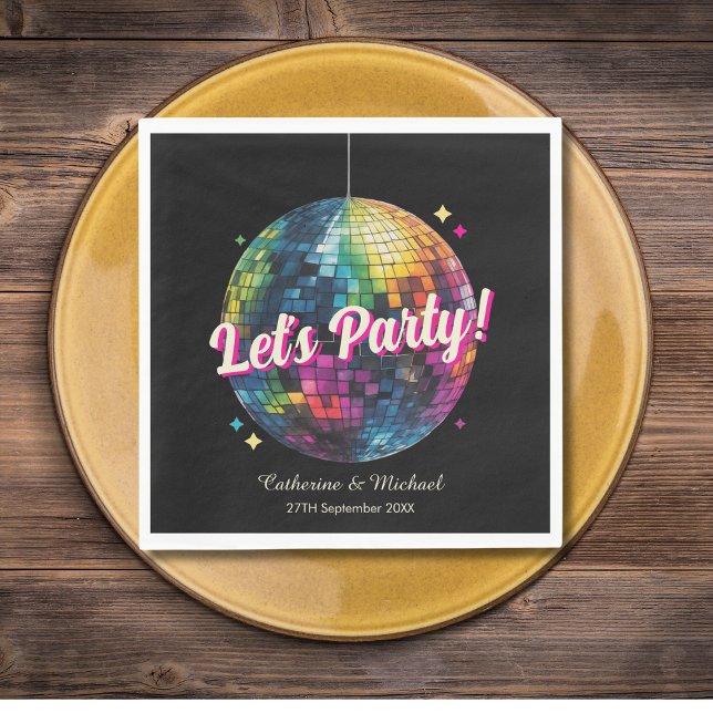 Retro 70-talsfest Discoklot Glitter Glam Bröllop Pappersservett (Flat lay retro 70s disco ball wedding dance floor wedding after party Napkin)