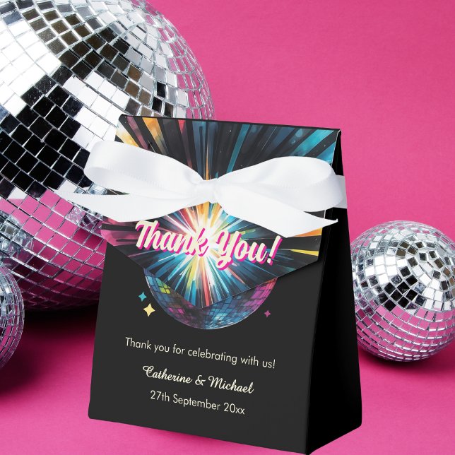 Retro 70-talsfest Discoklot Glitter Glam Bröllop Presentaskar (Angled view groovy colorful musical night glamour dance themed wedding Favor Box)